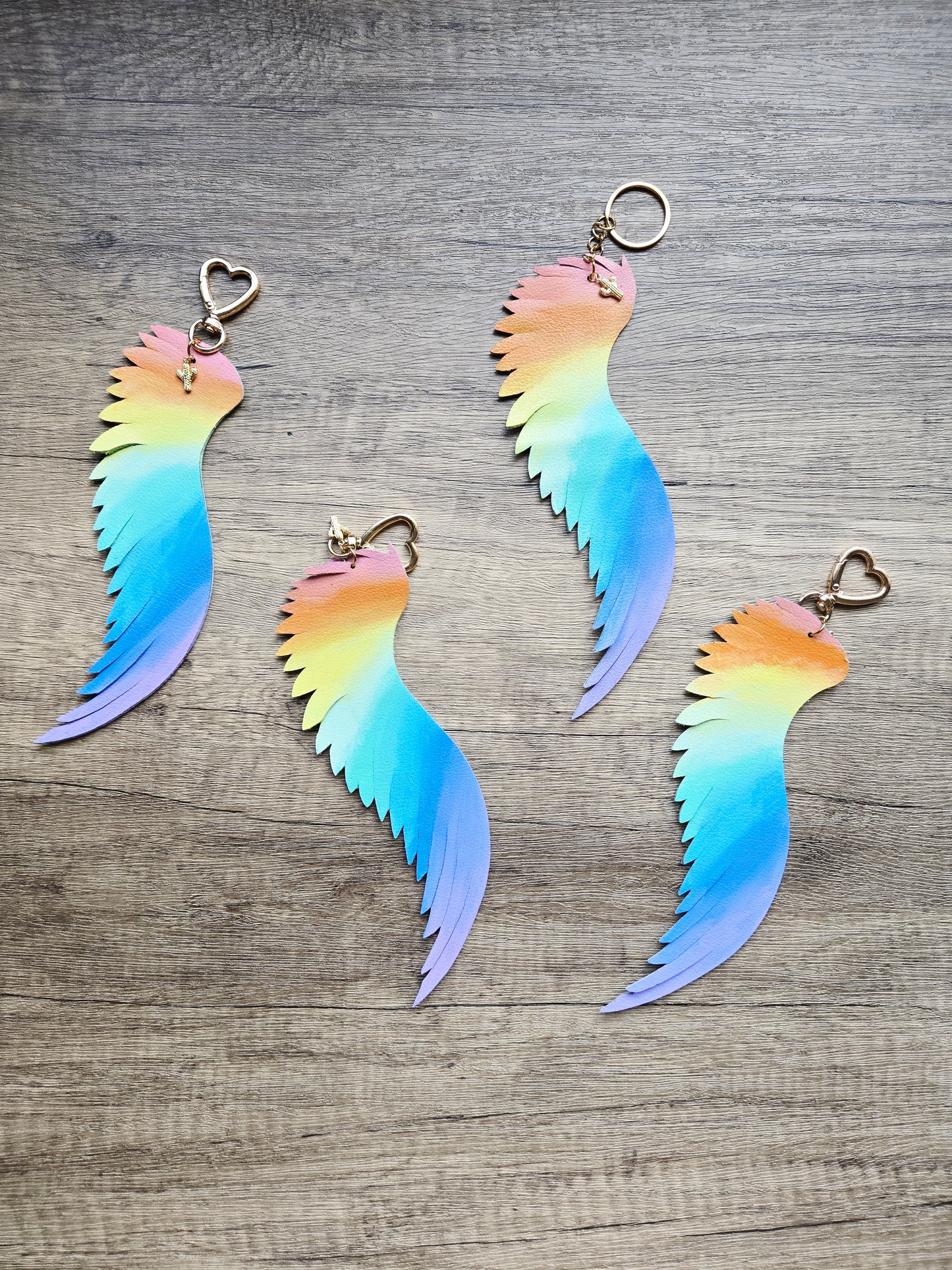 Cactus Leather Rainbow Winged Bag Charm/Keychain