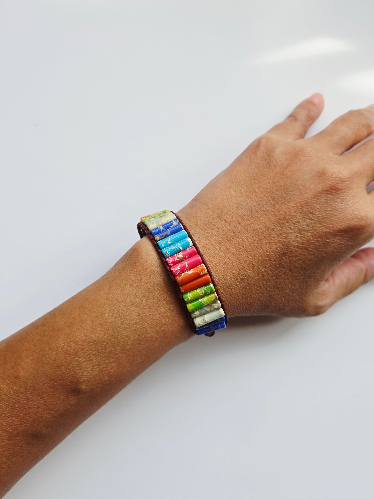Rainbow Chakra Leather Bracelet
