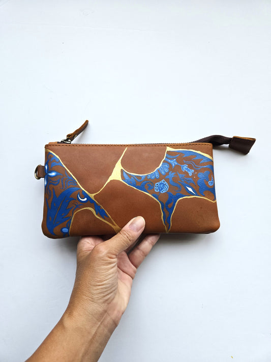 Anak Peranakan and Batik Tan Leather handphone pouch/wristlet