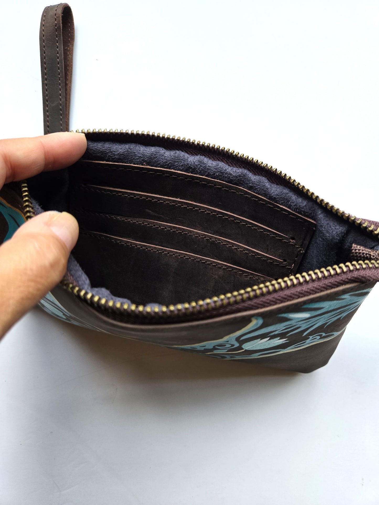 Anak Peranakan and Batik Dark Brown Leather handphone pouch/wristlet