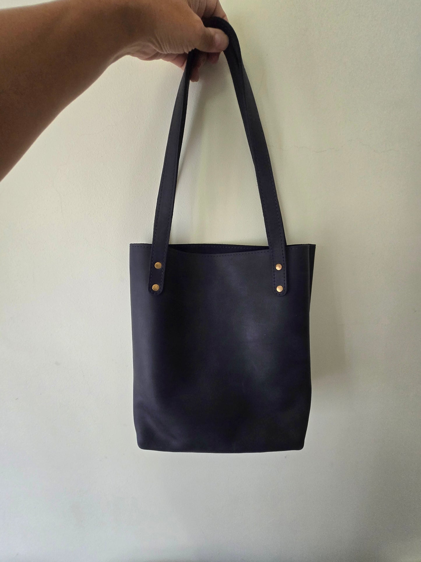 Leather Tote Bag- Midnight Blue