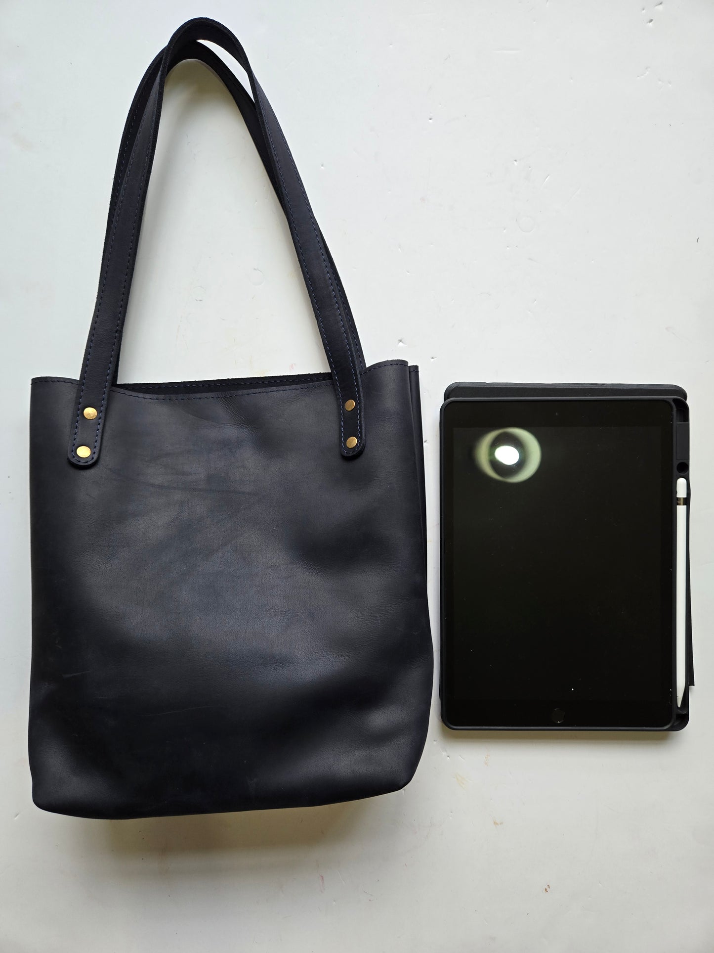 Leather Tote Bag- Midnight Blue