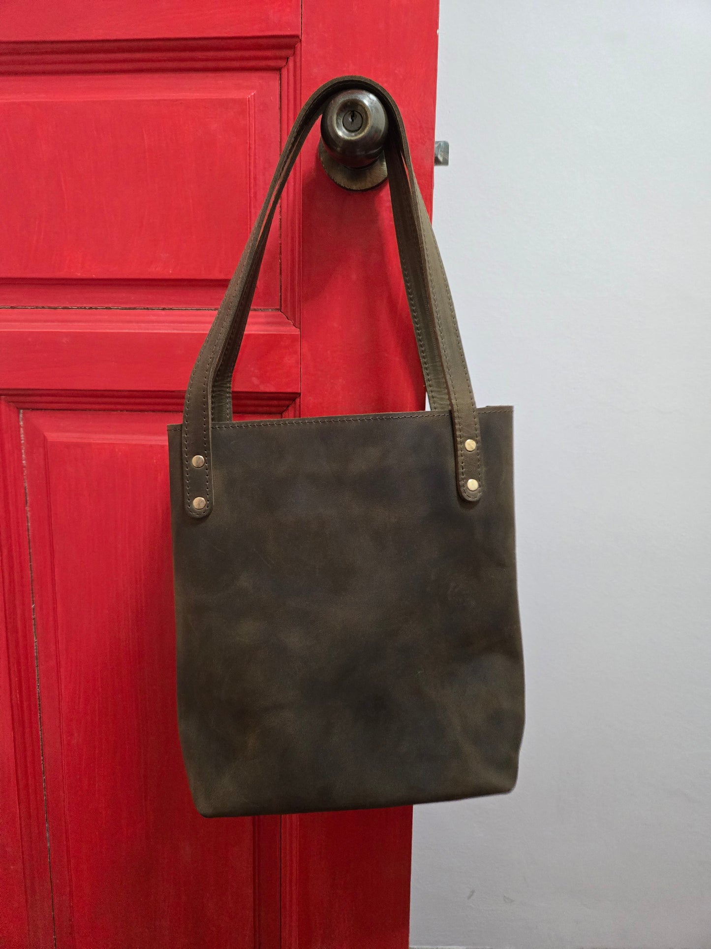 Leather Tote Bag- Olive Green
