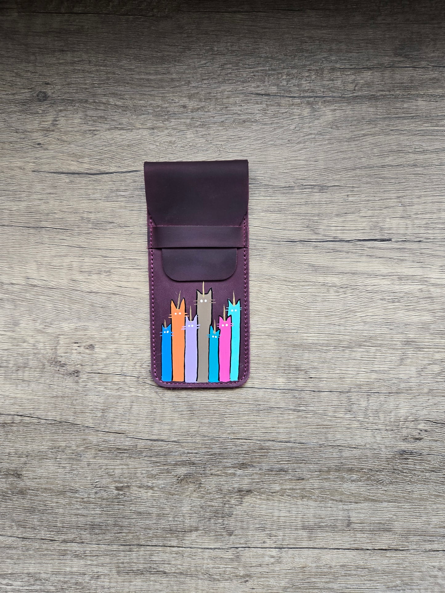 Leather Pen Case - Unicorn Cats