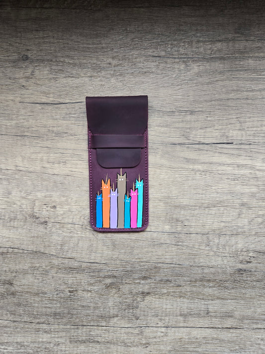Leather Pen Case - Unicorn Cats
