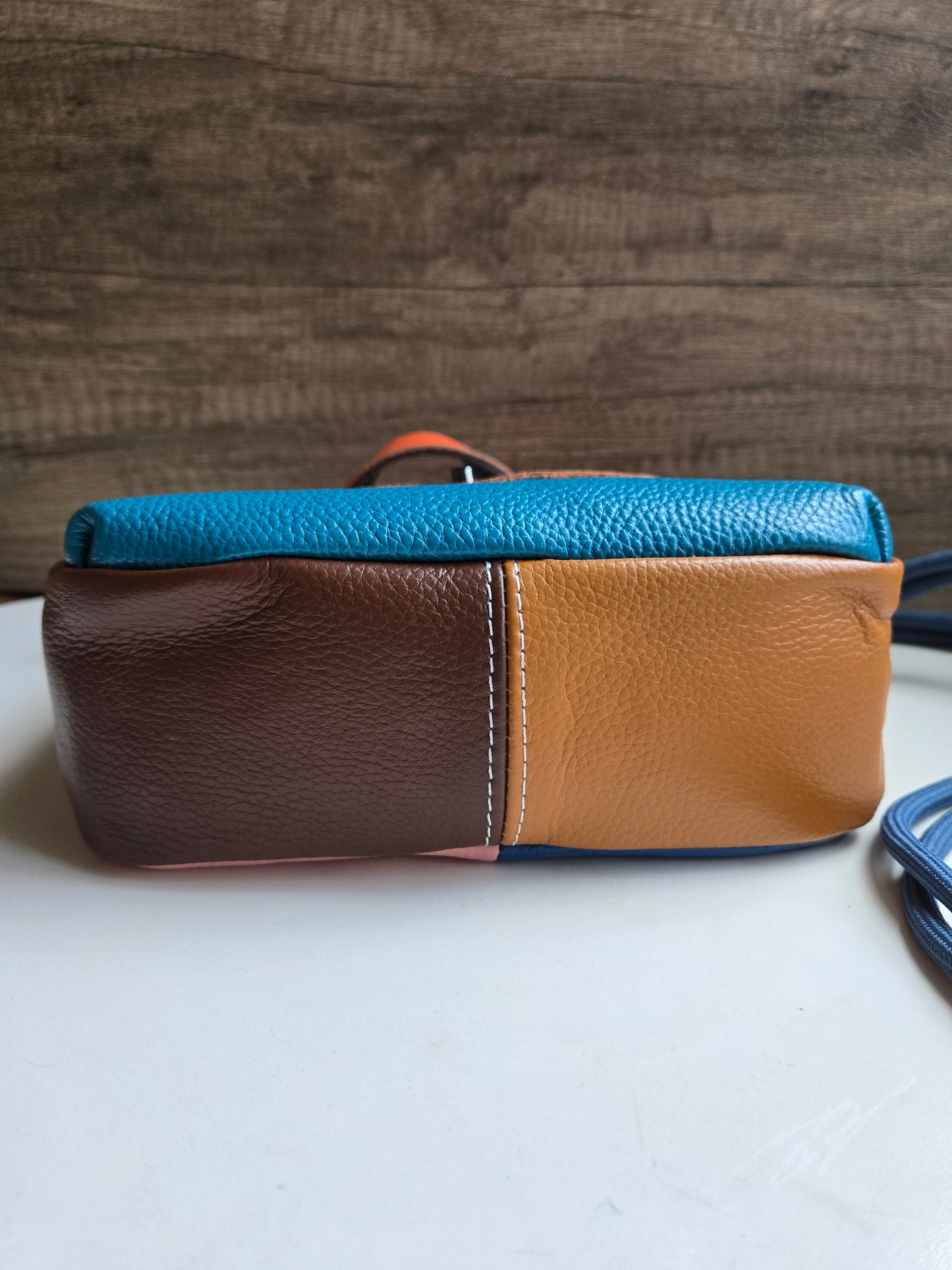 Patch Happy Leather Bag - Orange & Teal