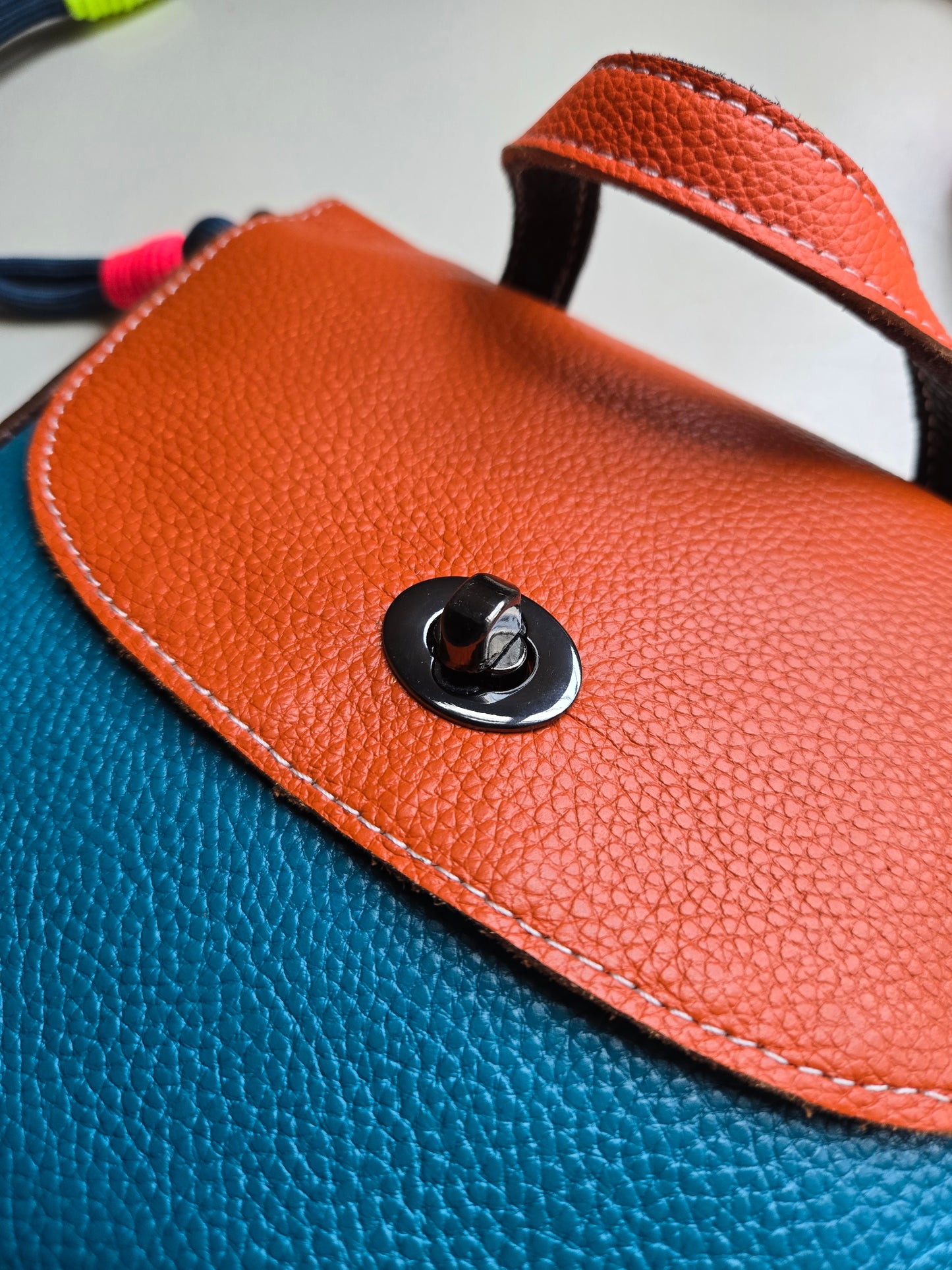 Patch Happy Leather Bag - Orange & Teal