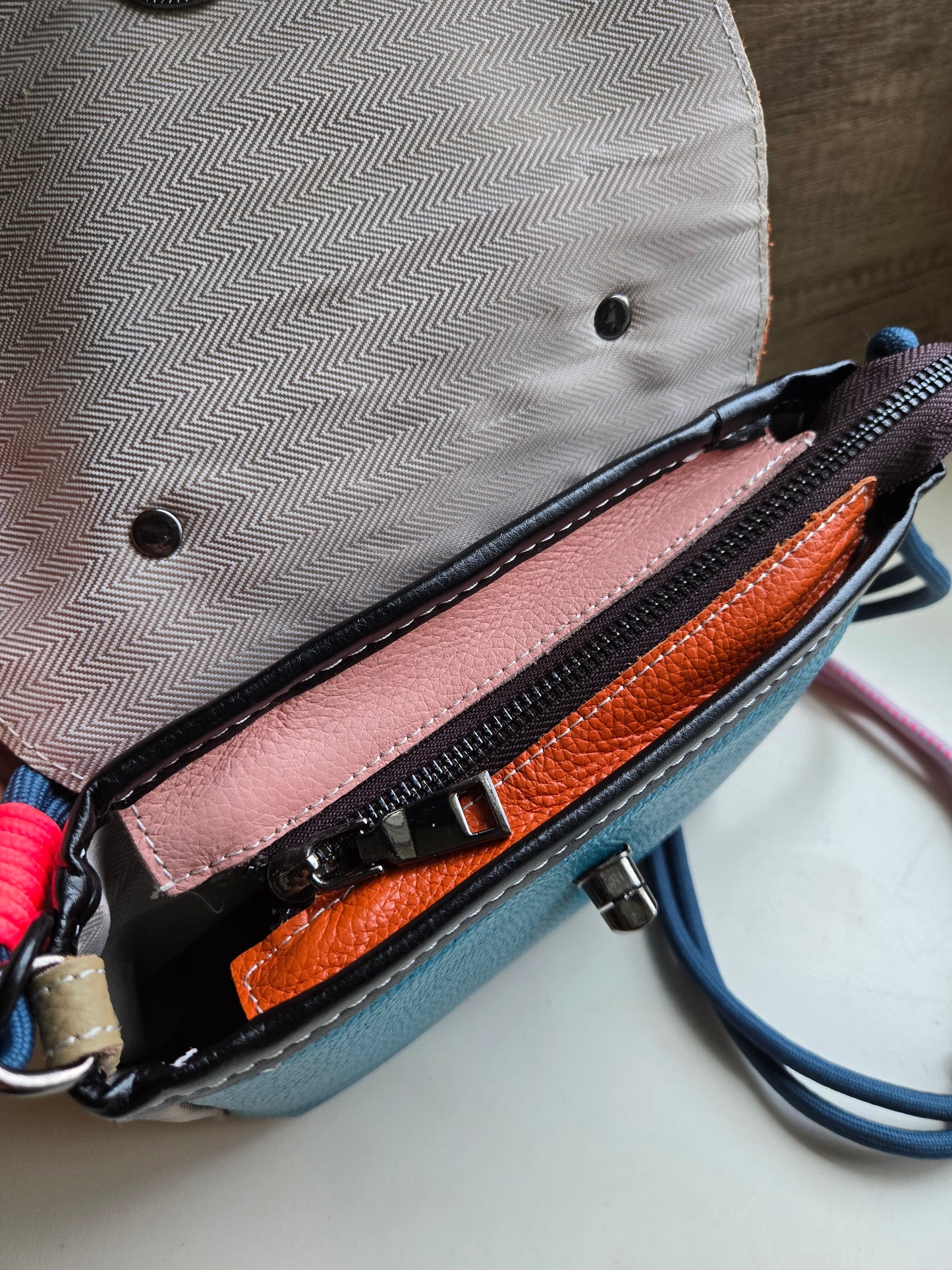 Patch Happy Leather Bag - Orange & Teal