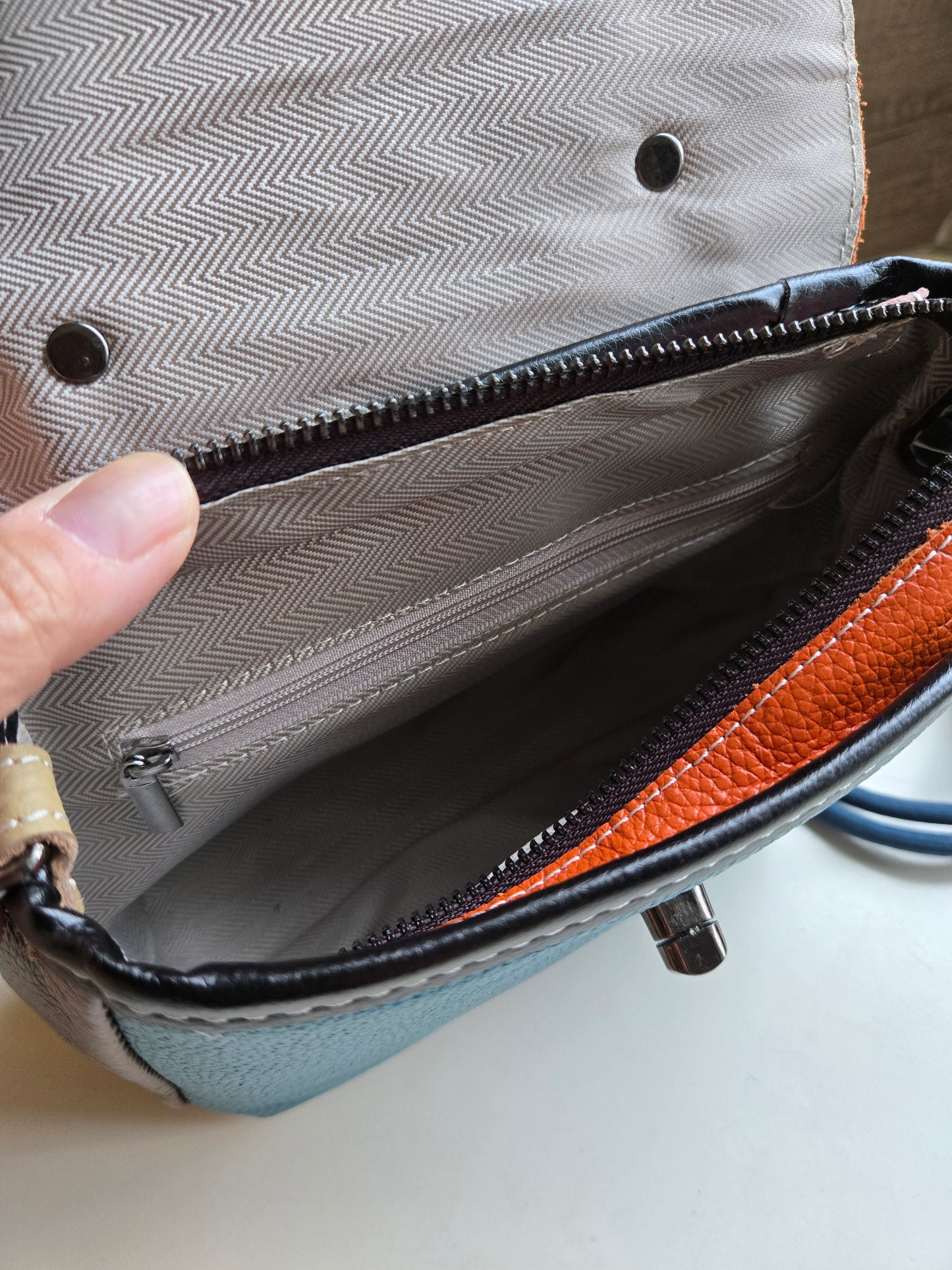 Patch Happy Leather Bag - Orange & Teal