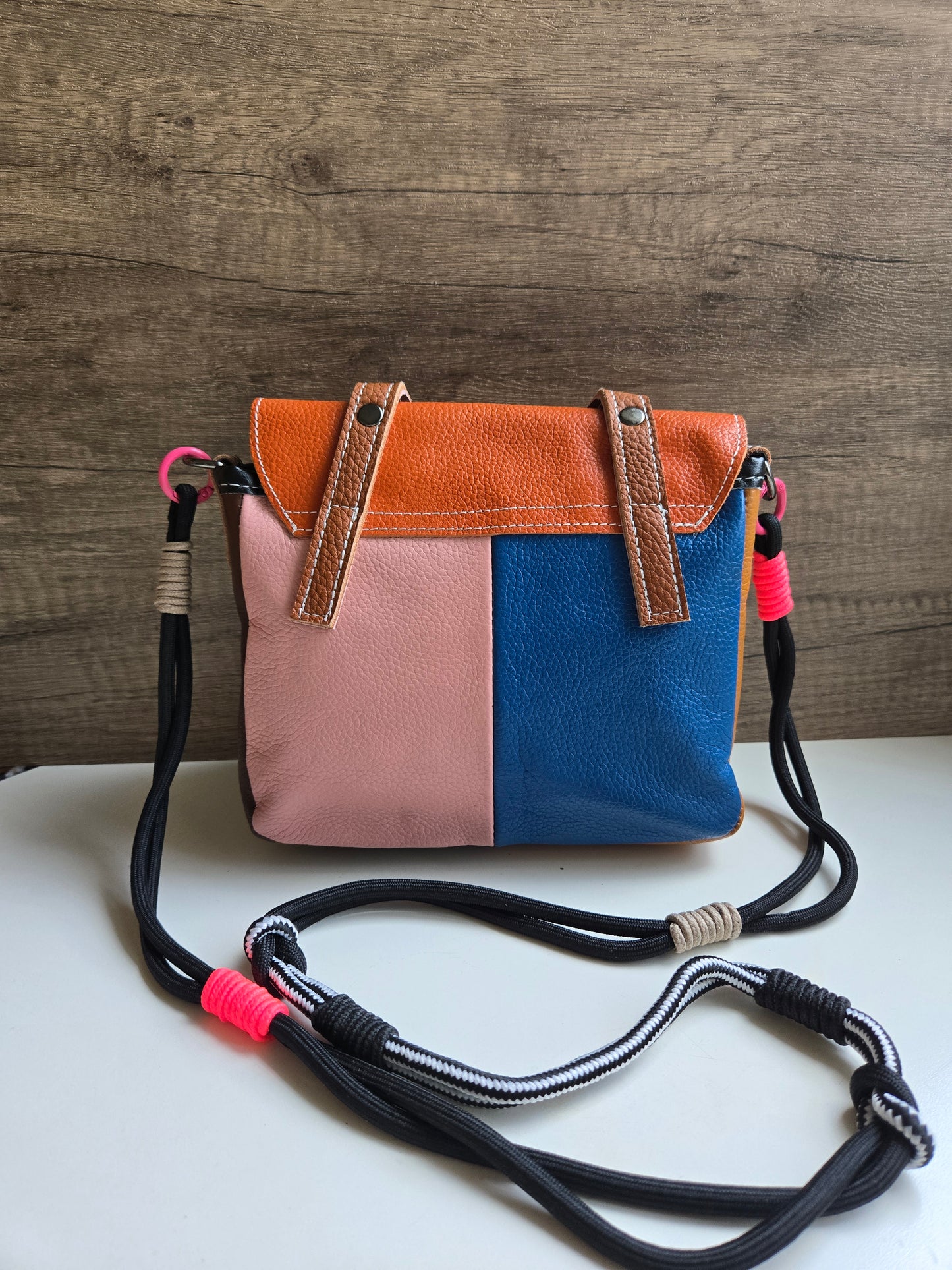 Patch Happy Leather Bag - Orange & Silver