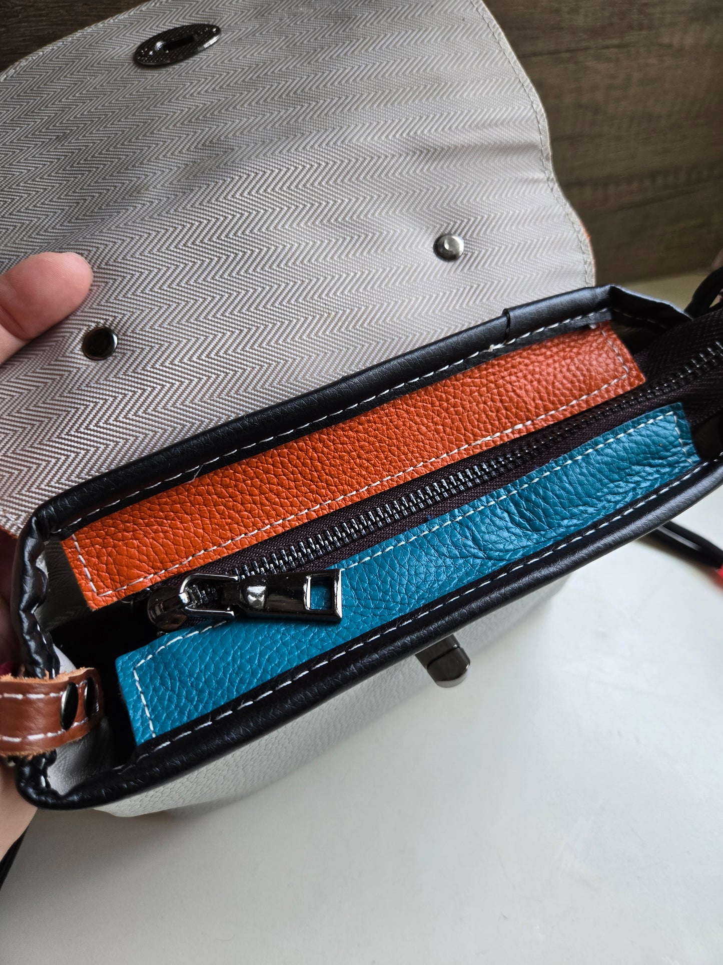 Patch Happy Leather Bag - Orange & Silver