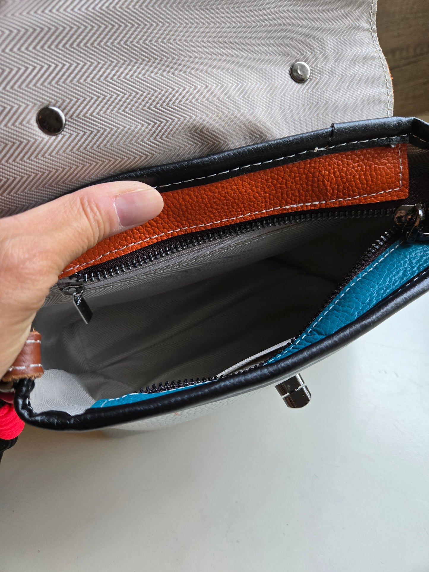 Patch Happy Leather Bag - Orange & Silver