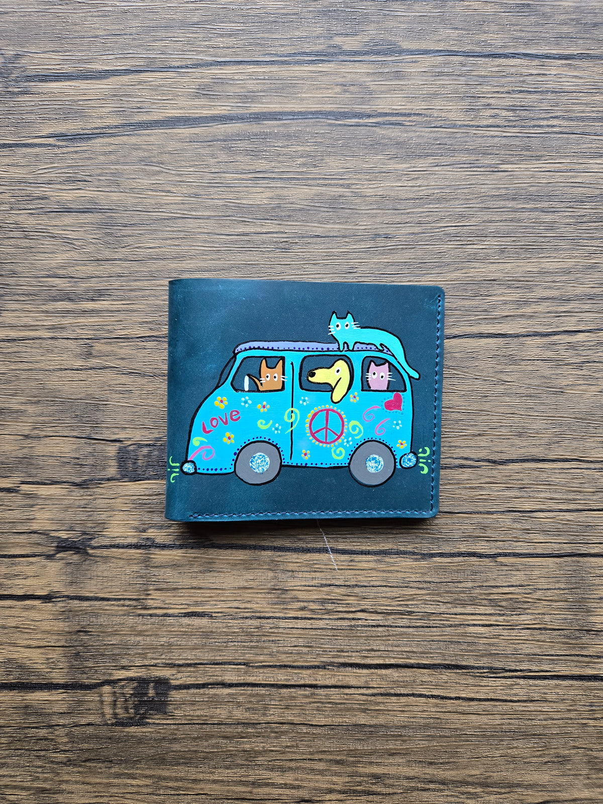 Leather Wallet- A peaceful VW van