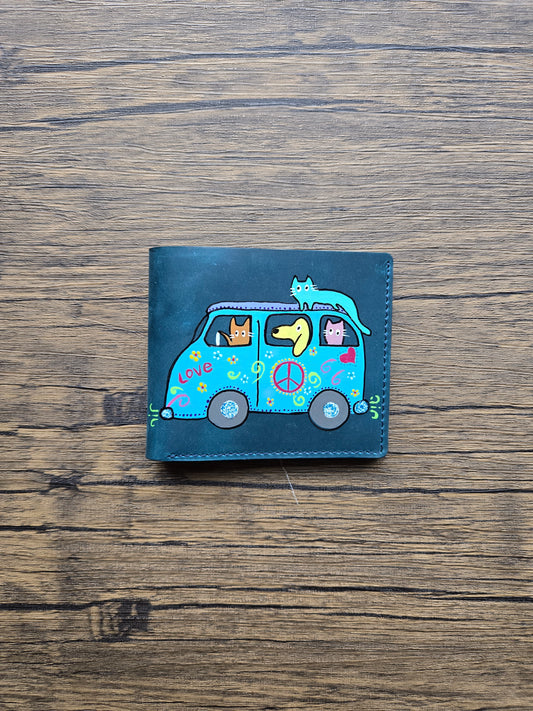 Leather Wallet- A peaceful VW van