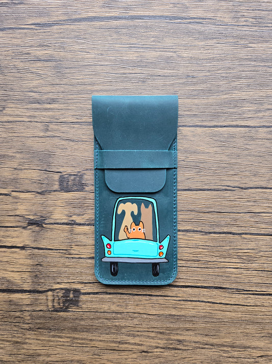 Leather Pen Case - A Notty Cat-illac