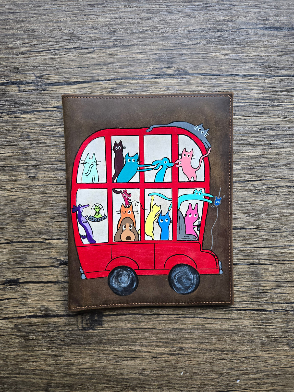 Leather Journal Cover- A Chaotic London Bus