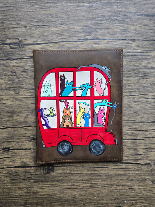 Leather Journal Cover- A Chaotic London Bus