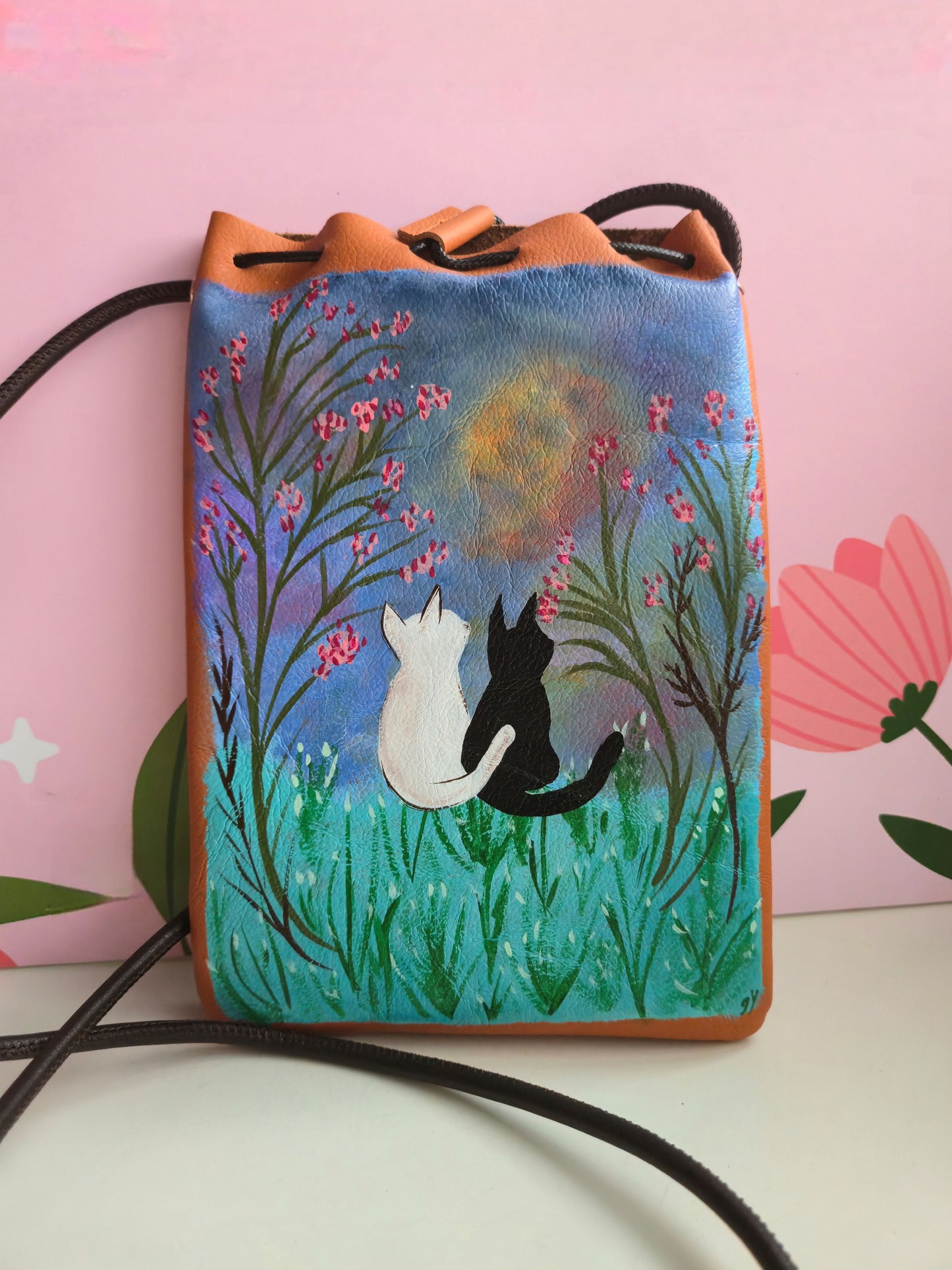 Leather drawstring bag