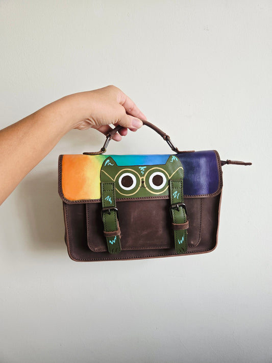 Leather Rainbow Cat Satchel bag