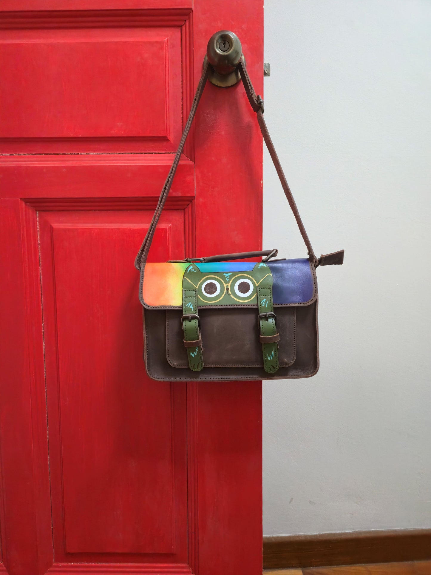 Leather Rainbow Cat Satchel bag