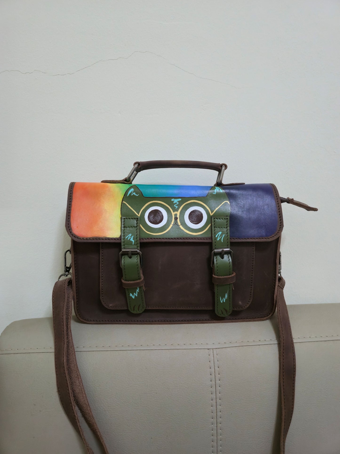 Leather Rainbow Cat Satchel bag