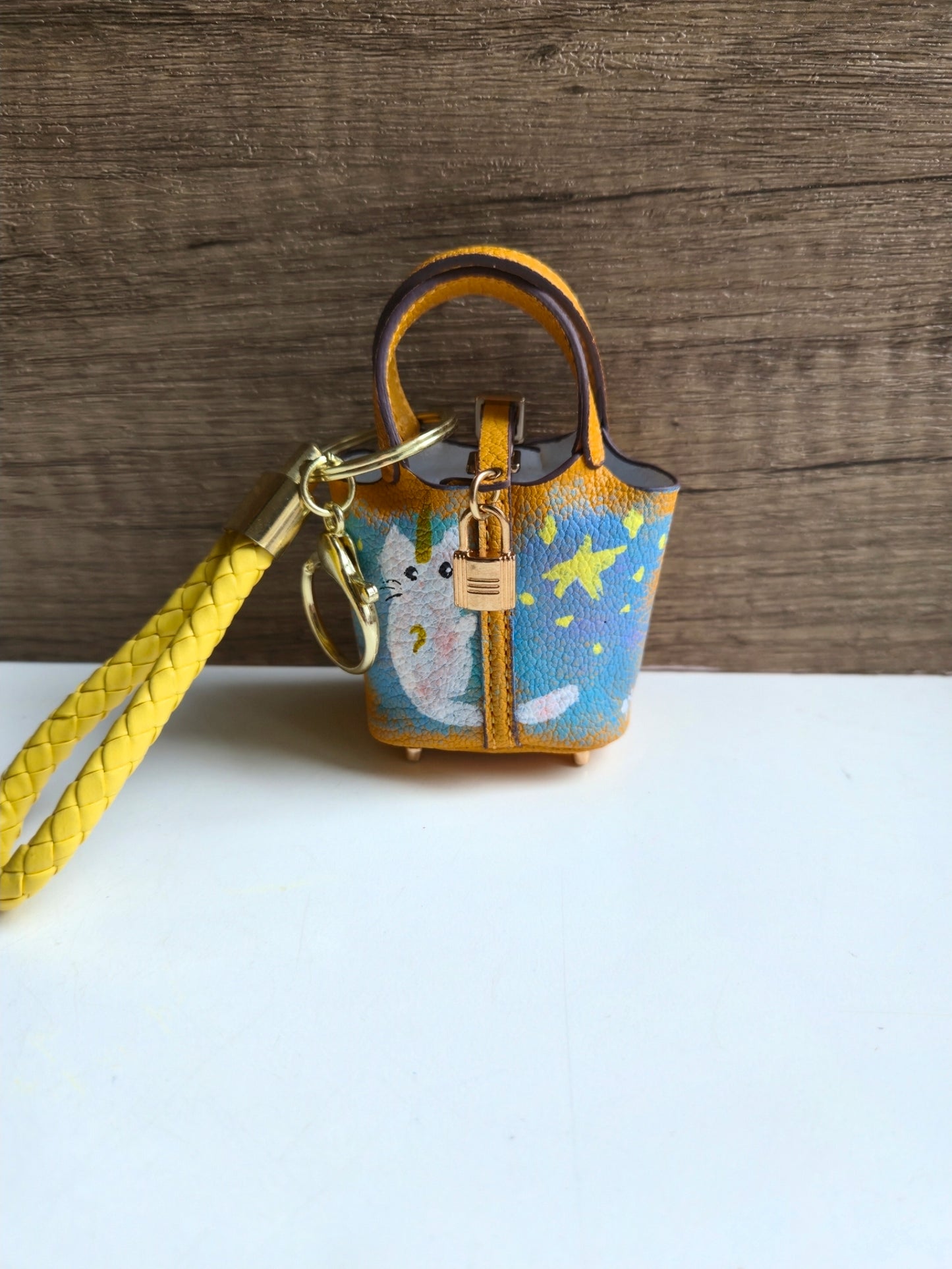 Dreamy starry Cat bag charm in yellow