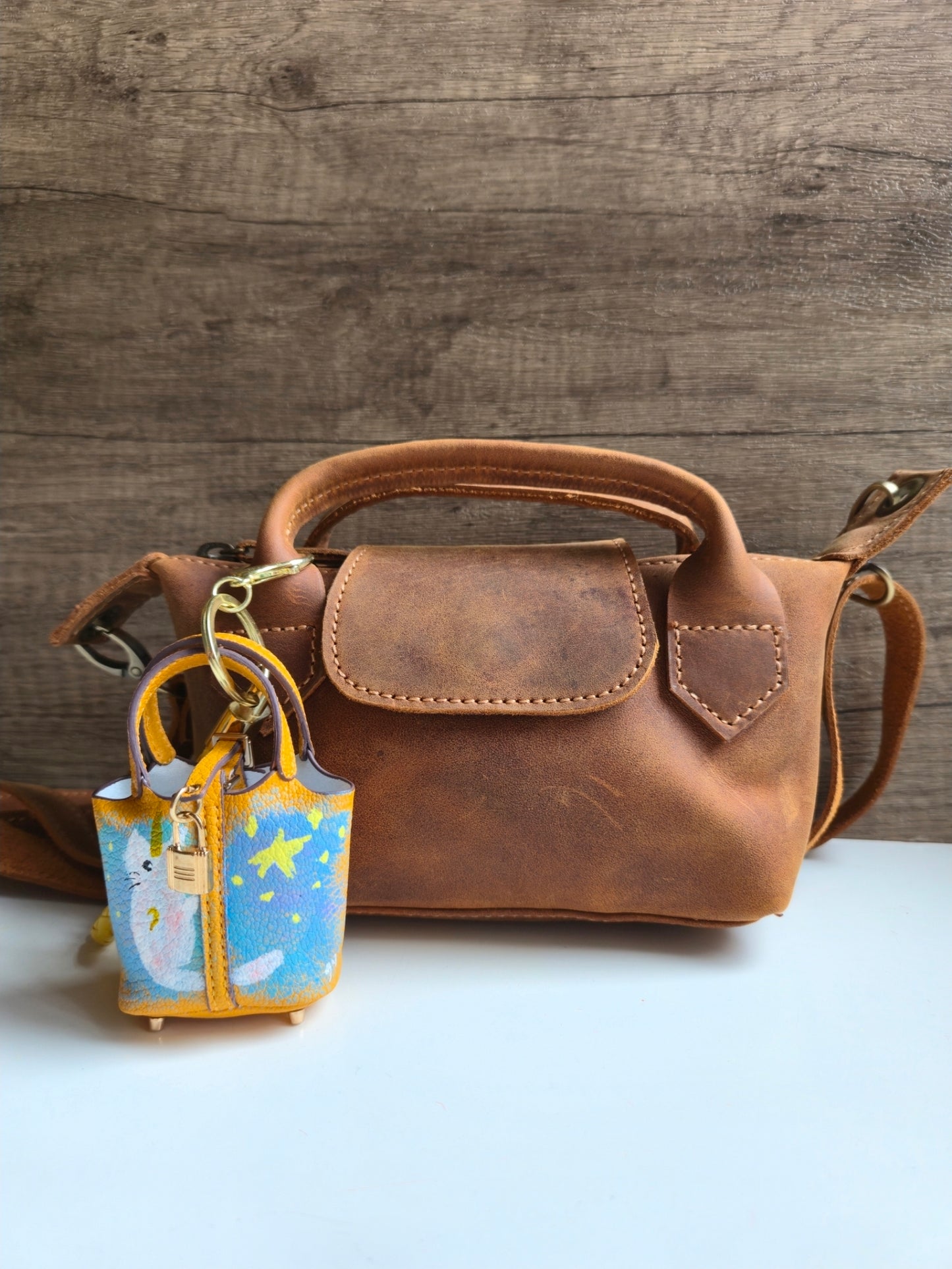 Dreamy starry Cat bag charm in yellow