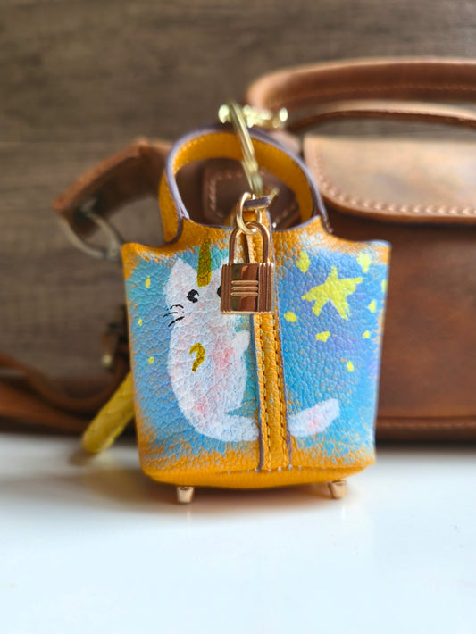 Dreamy starry Cat bag charm in yellow