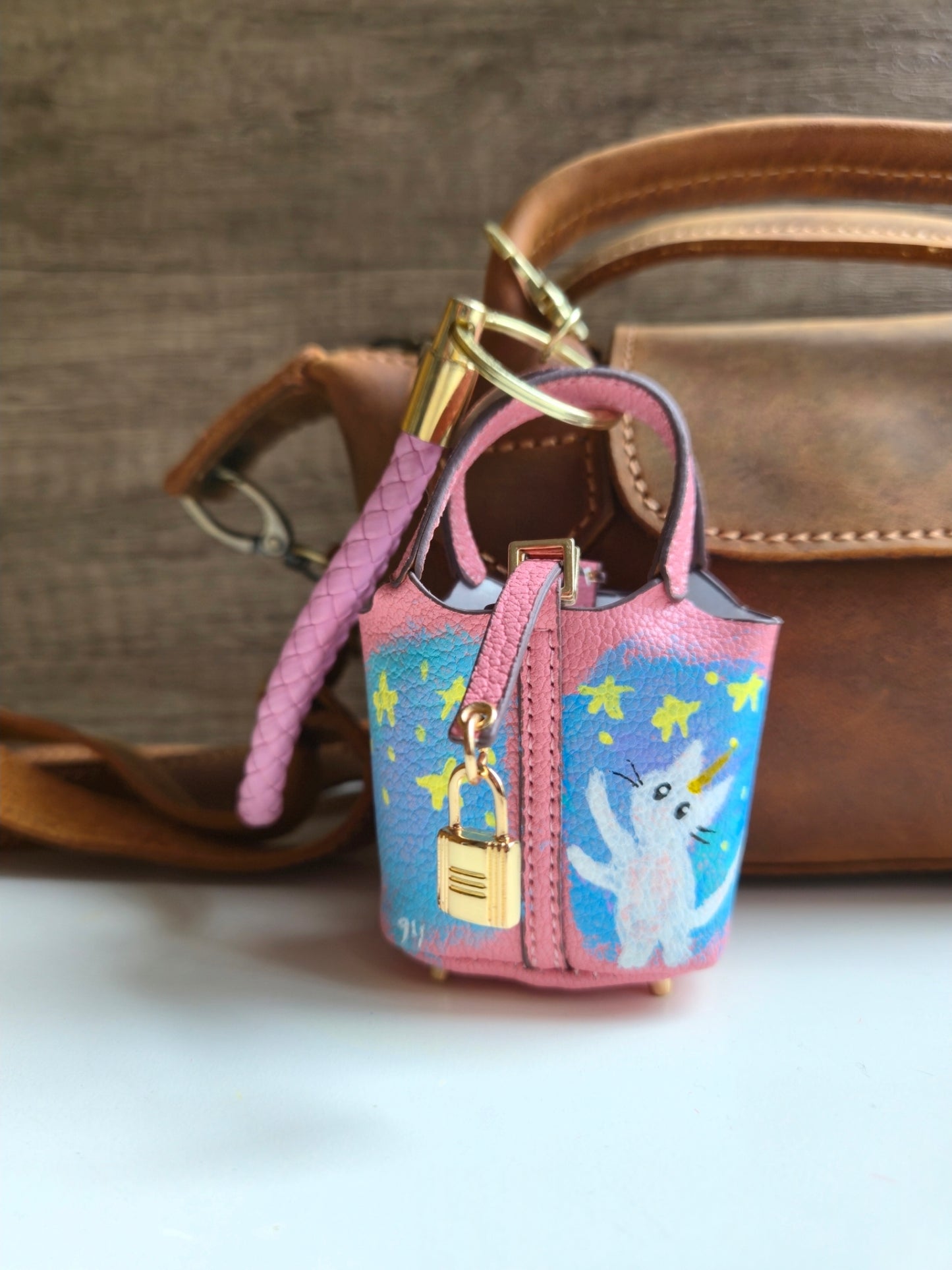 Dreamy starry Cat bag charm in Pink Sakura