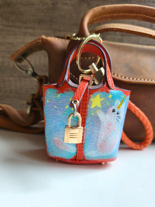 Dreamy starry Cat bag charm in orange