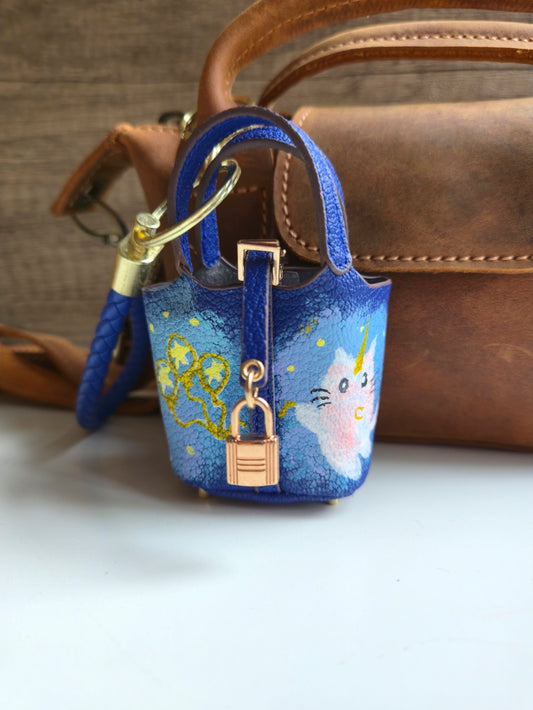 Dreamy starry Cat bag charm in blue