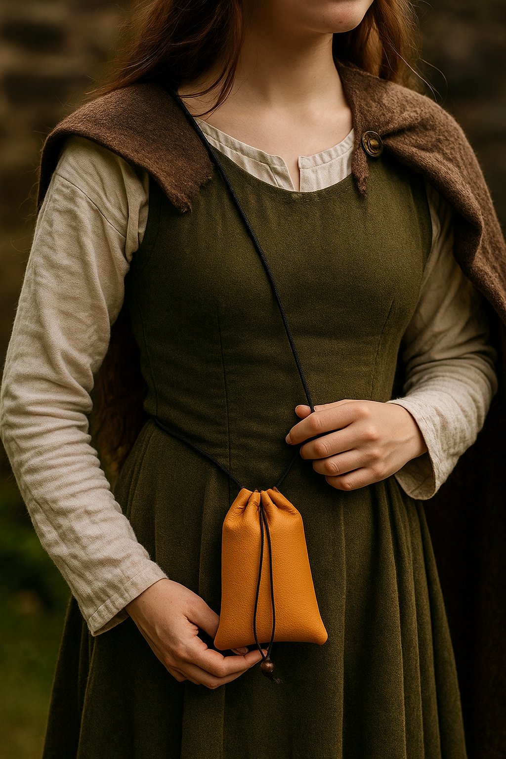 Handmade medieval drawstring bag